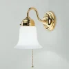 Wandleuchte mit Zugschalter Messing poliert Glas E27