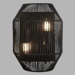 Wandleuchte Schwarz 2-flammig E27 Seil Schirm H: 30,5 cm