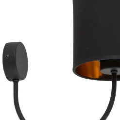 Wandleuchte Schwarz Gold E27 Stoff Metall elegant