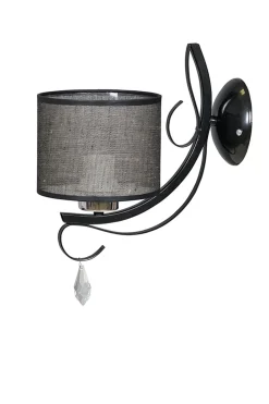 Wandleuchte Schwarz Kristall Metall Stoffschirm E27