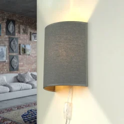 Wandleuchte Up Down Grau E27 indirekt Stoffschirm