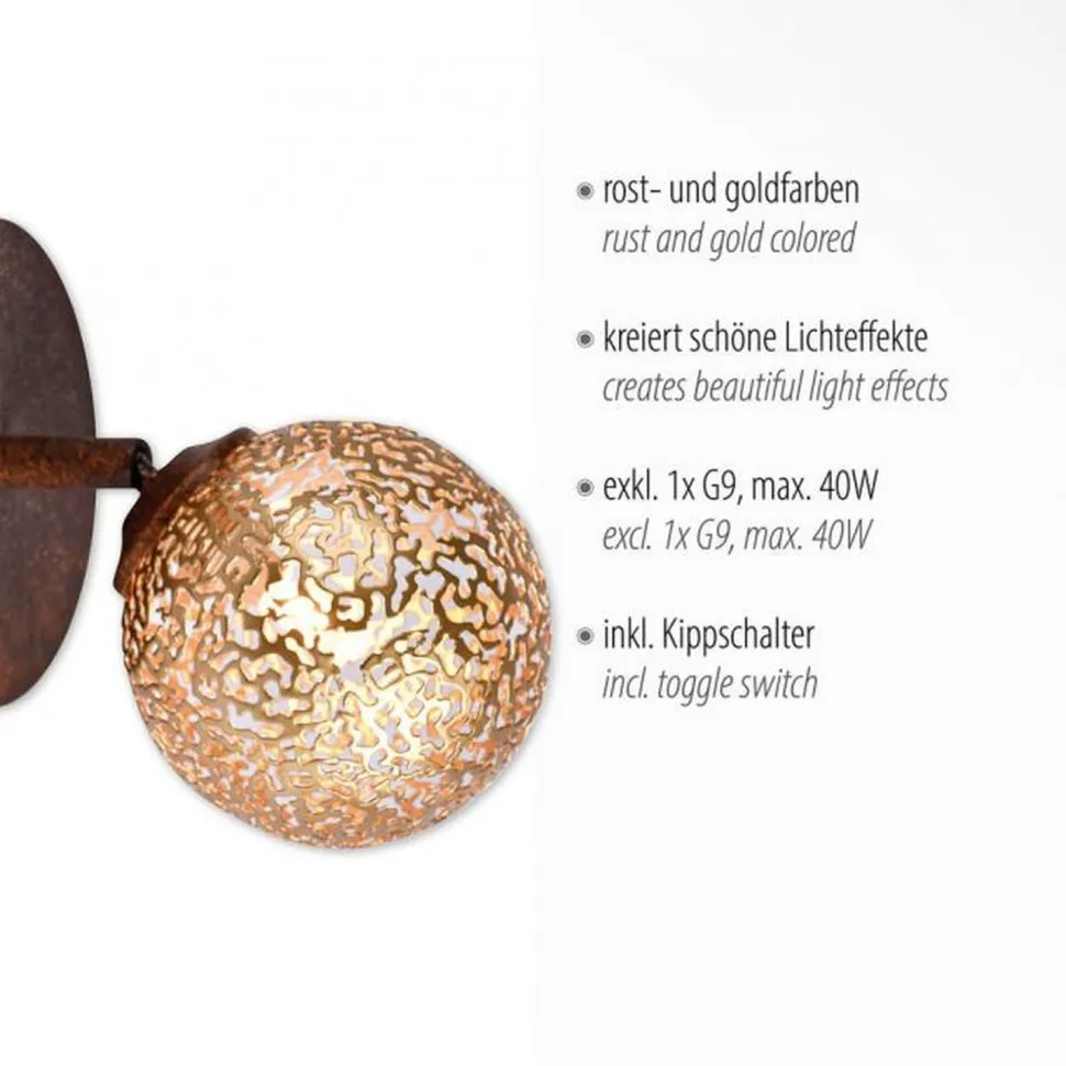 Wandstrahler mit Schalter Rostbraun Gold G9 verstellbar
