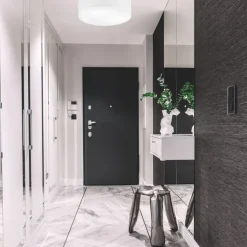 Weiße Deckenleuchte Stoff Ø 45 cm rund flach blendarm 2x E27