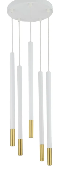 Weiße Hängelampe Gold Akzent Messing G9 5-flmg stylisch