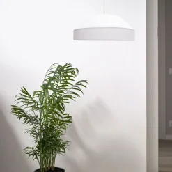 Weiße Hängeleuchte blendarm Stoff wohnlich B:45 cm E27