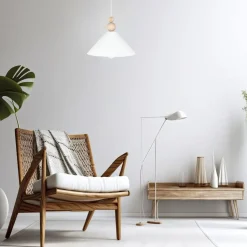 Weiße Hängeleuchte Holz Metall Ø26 cm rund E27 wohnlich