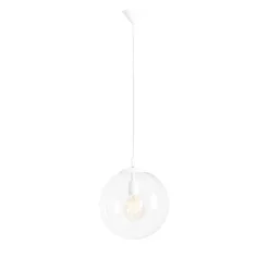 Weiße Pendelleuchte rund E27 Metall Glaskugel 30 cm