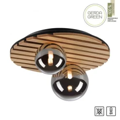 Wohnliche Deckenlampe Glaskugeln Holz G9 Ø38,5 cm Natur