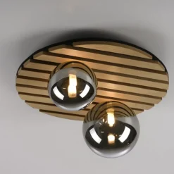 Wohnliche Deckenlampe Glaskugeln Holz G9 Ø38,5 cm Natur