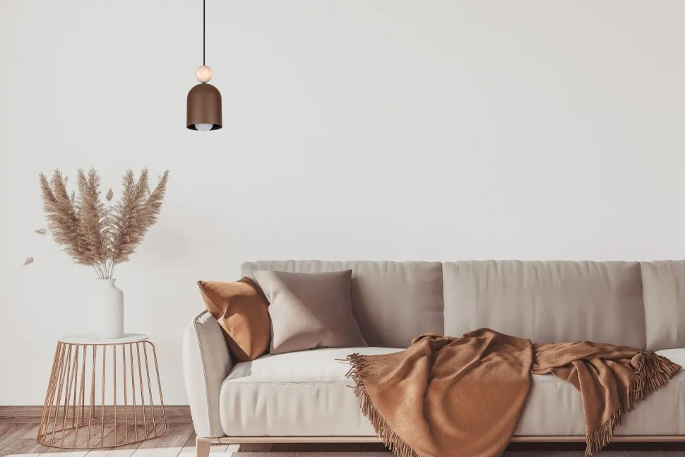 Wohnliche Hängelampe Rostbraun Metall Holz E27 Ø11 cm