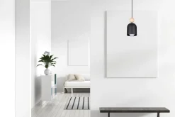 Wohnliche Hängelampe Schwarz Metall Holz E27 Ø11 cm