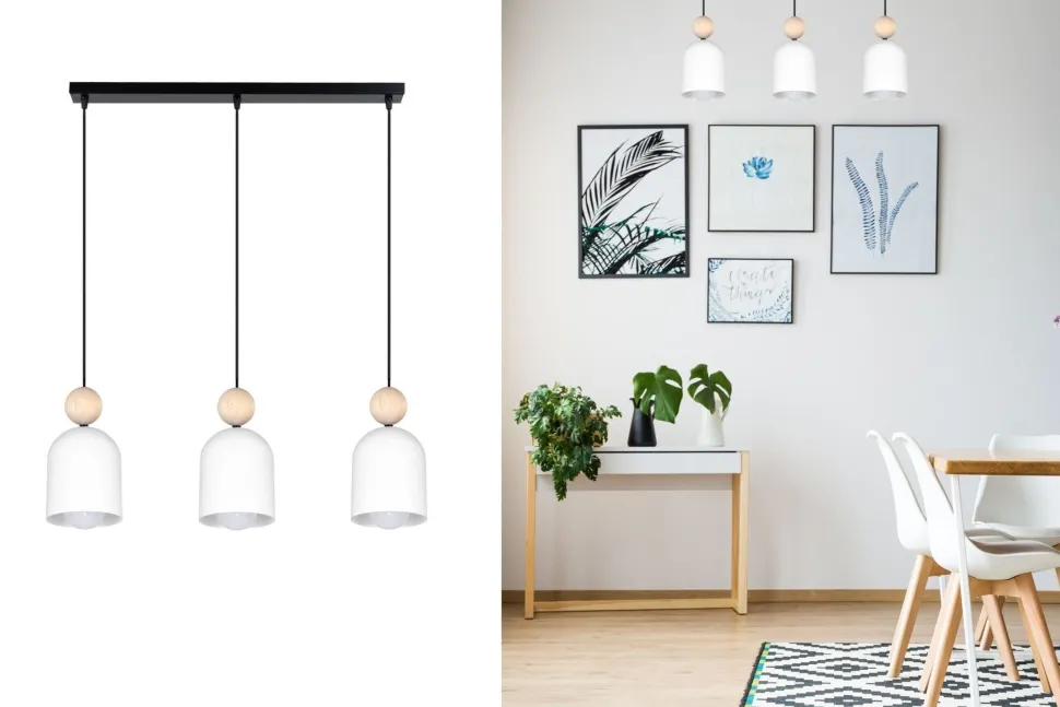 Wohnliche Hängelampe Schwarz Weiß Metall Holz E27 66 cm