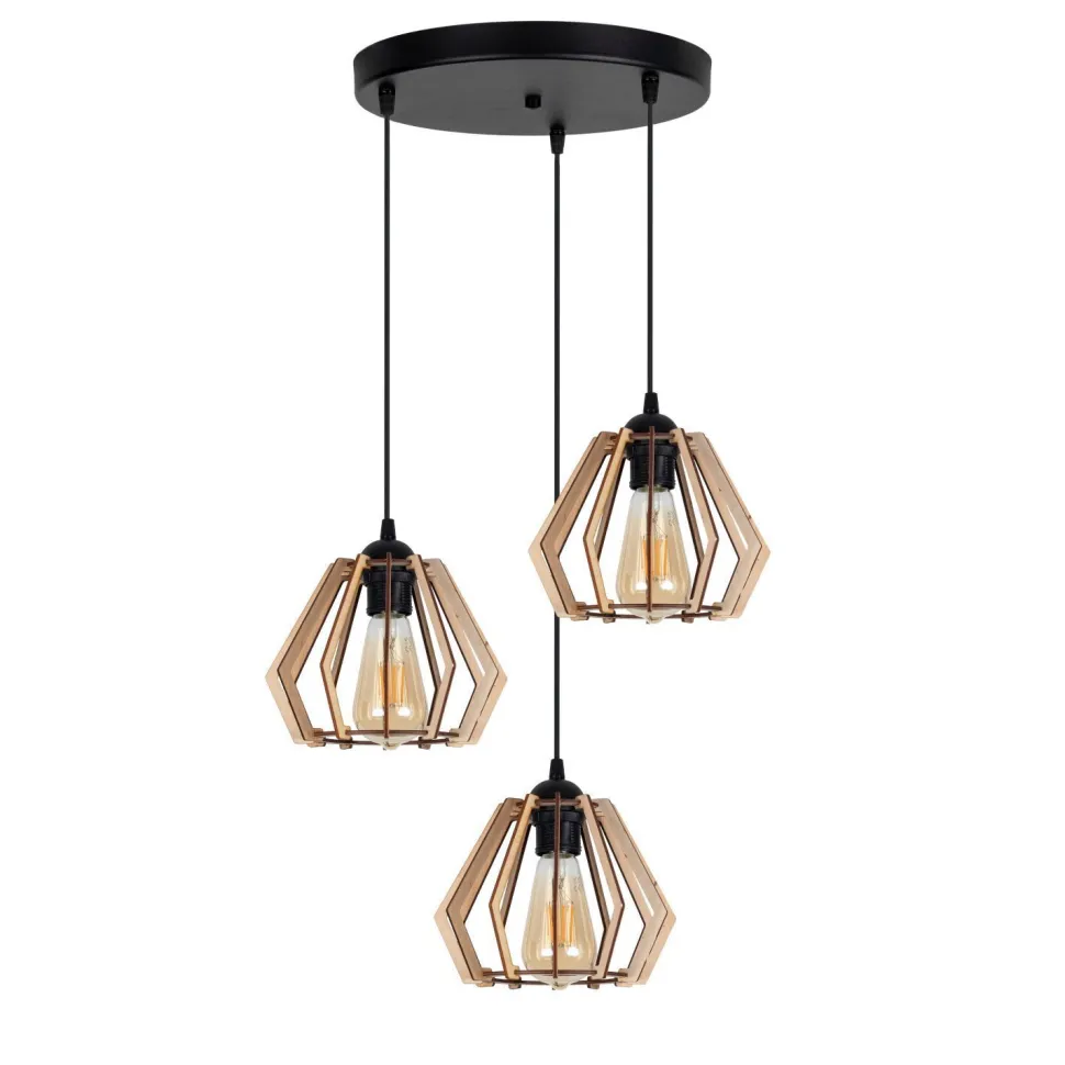 Wohnliche Hängeleuchte Holz E27 B:37 cm Schwarz Natur