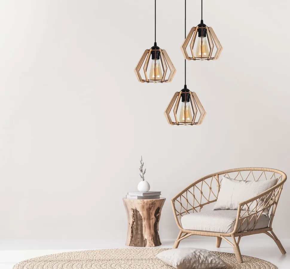 Wohnliche Hängeleuchte Holz E27 B:37 cm Schwarz Natur