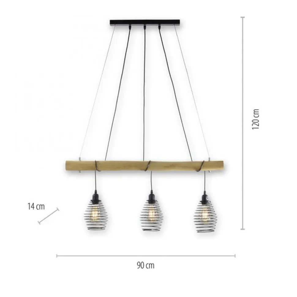 Wohnliche Pendelleuchte E27 90 cm Schwarz Natur Vintage