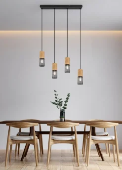 Wohnliche Pendelleuchte Holz Metall E27 65 cm 4-flammig