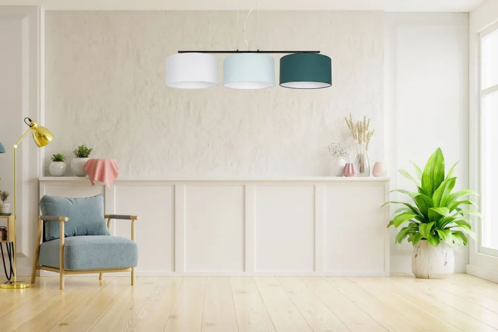 Wohnliche Pendelleuchte Stoff Weiß Mint Grün L:100 cm