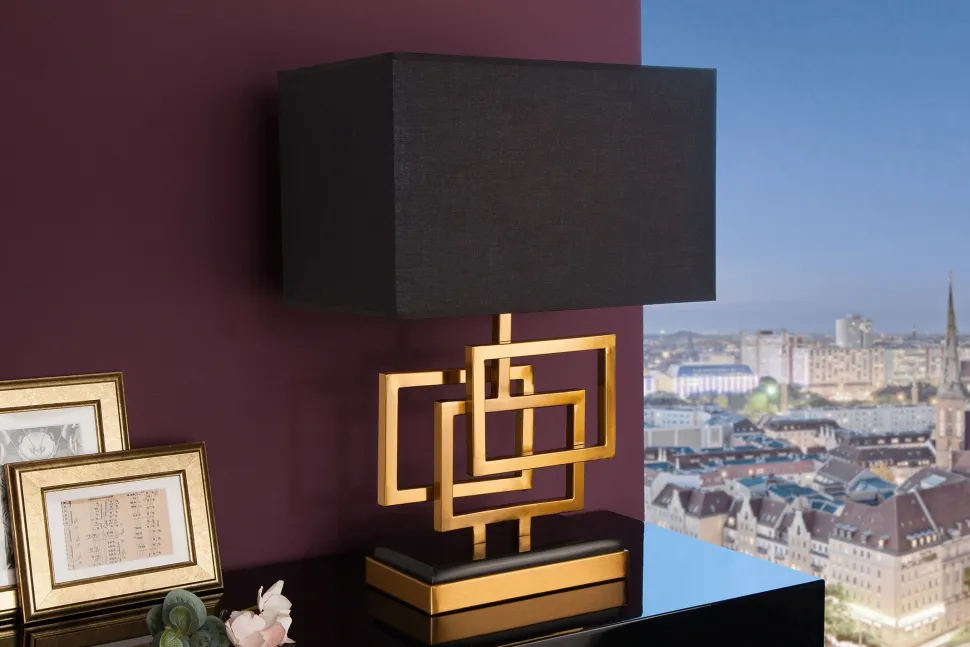 Wohnliche Tischleuchte Schwarz Gold Stoff blendarm E27