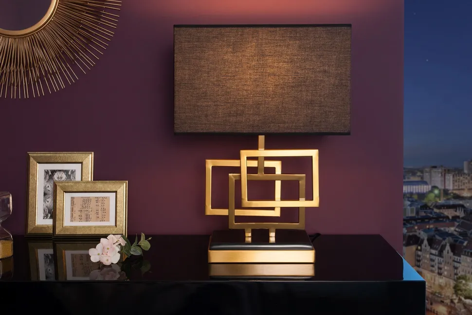 Wohnliche Tischleuchte Schwarz Gold Stoff blendarm E27