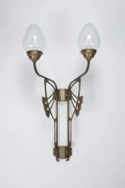 Wohnliche Wandlampe Messing Glas Blau E27 B:44 cm