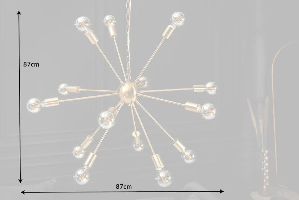XXL Pendelleuchte Metall L:87 cm E27 14-flammig in Gold